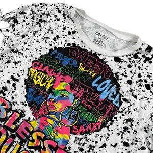 Queen vibes On Fire 1X Blessed Queen Graphic Fringe T-Shirt‎ Plus Top Distressed